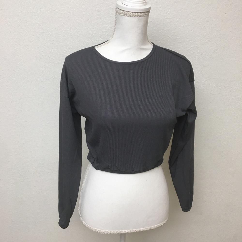 ❤️❤️ Missguided ribbed gray long sleeve crop tee 2